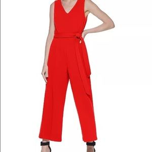Calvin Klein Red Sleeveless Cropped Jumpsuit